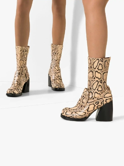 Shop Chloé Neutral Adelie 90 Snake Print Leather Ankle Boots In Wheat Yellow