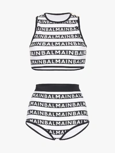 Shop Balmain Logo Print Bikini In Black