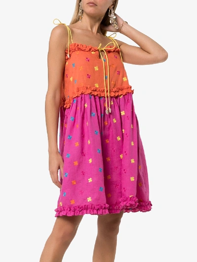 Shop All Things Mochi Nia Embroidered Ruffle Trim Dress In Multicolour