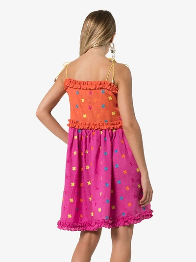Shop All Things Mochi Nia Embroidered Ruffle Trim Dress In Multicolour