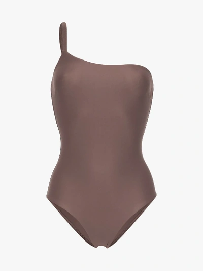 Shop Matteau Clove One Shoulder Swimsuit In Brown