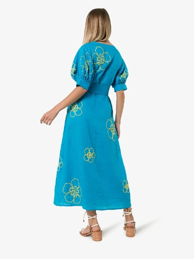 Shop All Things Mochi Kaleo Floral Embroidered Midi Dress In Blue