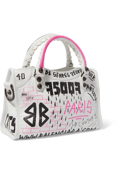 Shop Balenciaga Classic City Mini Printed Textured-leather Tote In White