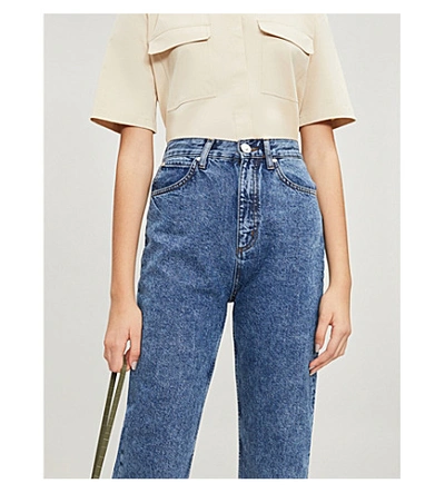 Shop Sandro Acid-wash Cropped High-rise Jeans In Blue Jean