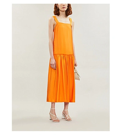 Topshop Boutique Drop-waist Satin Midi Dress In Orange | ModeSens