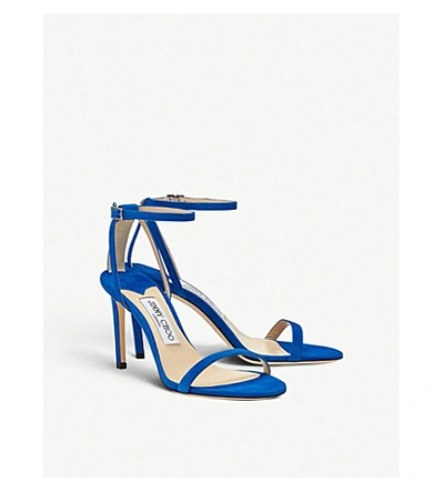 Shop Jimmy Choo Minny 85 Suede Sandals In Electric Blue
