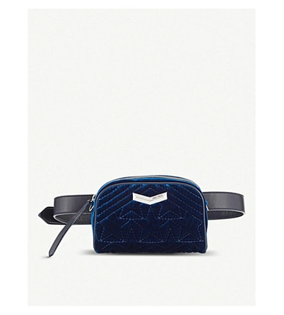 Shop Jimmy Choo Helia Stud-embellished Velvet Belt Bag In Navy