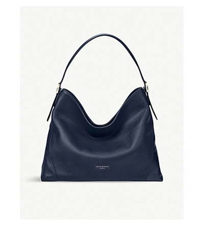 Shop Aspinal Of London Small Ella Leather Hobo Bag In Navy