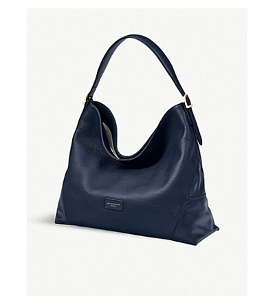 Shop Aspinal Of London Small Ella Leather Hobo Bag In Navy