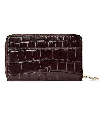 Shop Aspinal Of London Continental Croc-embossed Leather Purse In Amazon Brown