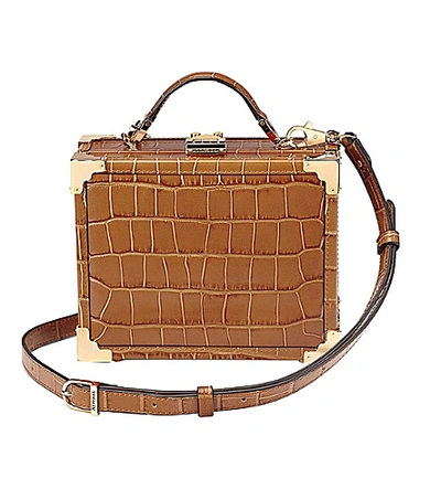 Shop Aspinal Of London Mini Trunk Crocodile-embossed Leather Shoulder Bag In Tan