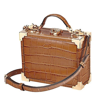 Shop Aspinal Of London Mini Trunk Crocodile-embossed Leather Shoulder Bag In Tan