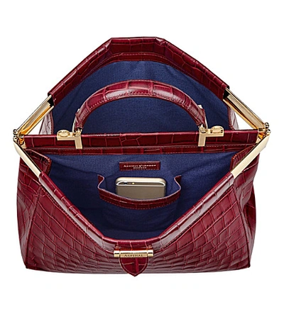 Shop Aspinal Of London Florence Large Embossed Leather Handbag In Bordeaux