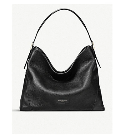 Shop Aspinal Of London Womens Black Small 'a' Leather Hobo Bag