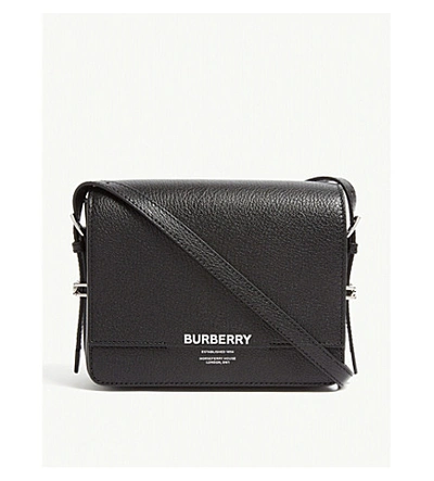 Shop Burberry Grace Leather Shoulder Bag In Black / Slvr