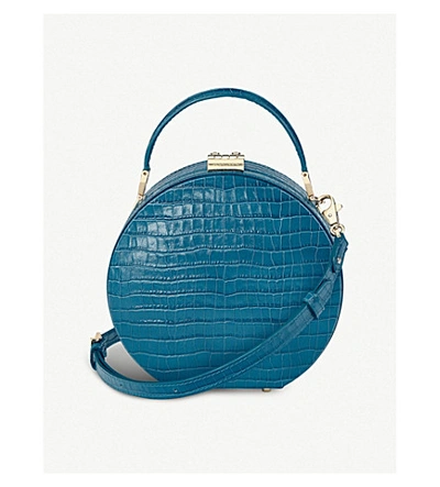 Shop Aspinal Of London Mini Hat Box Leather Bag In Topaz