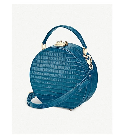 Shop Aspinal Of London Mini Hat Box Leather Bag In Topaz