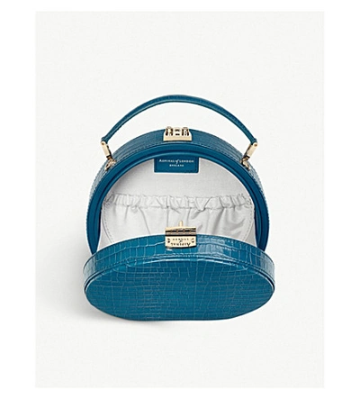 Shop Aspinal Of London Mini Hat Box Leather Bag In Topaz