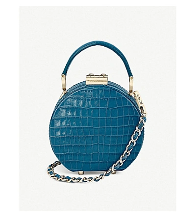 Shop Aspinal Of London Mini Leather Hat Box Bag In Topaz