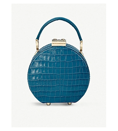 Shop Aspinal Of London Mini Leather Hat Box Bag In Topaz