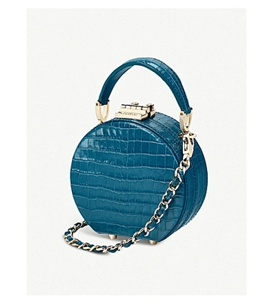 Shop Aspinal Of London Mini Leather Hat Box Bag In Topaz