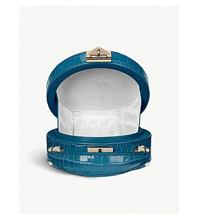 Shop Aspinal Of London Mini Leather Hat Box Bag In Topaz