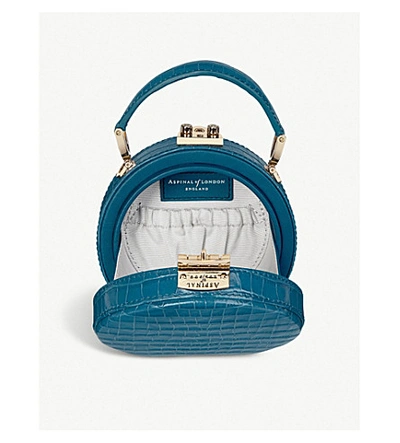 Shop Aspinal Of London Mini Leather Hat Box Bag In Topaz