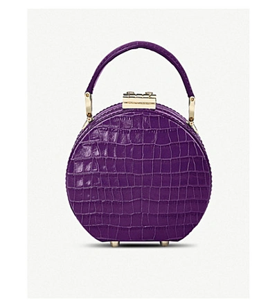 Shop Aspinal Of London Mini Leather Hat Box Bag In Amethyst