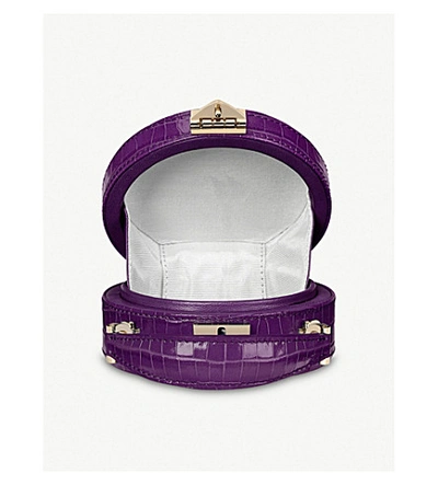 Shop Aspinal Of London Mini Leather Hat Box Bag In Amethyst