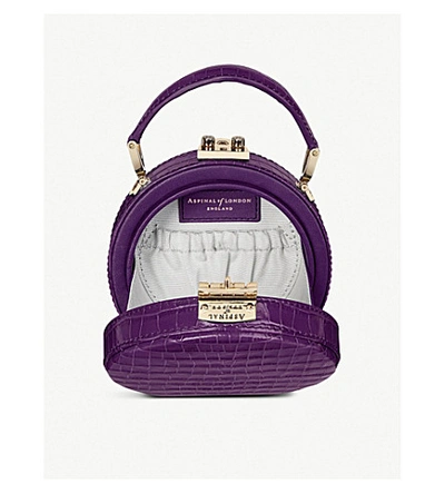 Shop Aspinal Of London Mini Leather Hat Box Bag In Amethyst