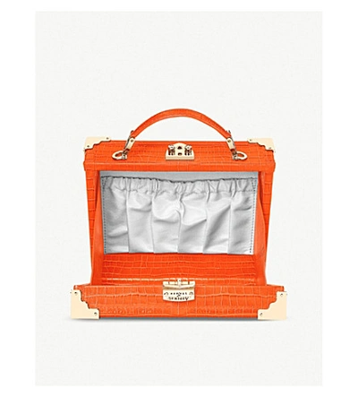 Shop Aspinal Of London Trunk Mini Crocodile-embossed Leather Clutch Bag In Amber