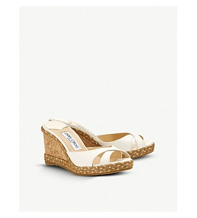 Shop Jimmy Choo Almer 80 Leather Wedge Sandals In Latte