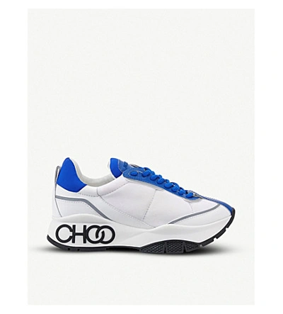 Shop Jimmy Choo Raine Neoprene And Leather Trainers In Electric Blue/white