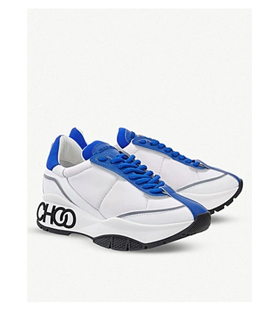 Shop Jimmy Choo Raine Neoprene And Leather Trainers In Electric Blue/white
