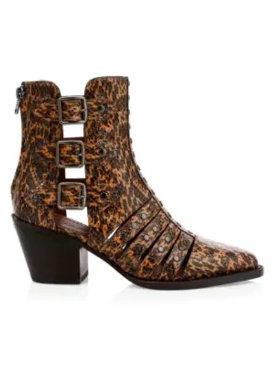 Shop Coach Phoebe Cutout Snakeskin-embossed Leather Boots In Burnt Sienna