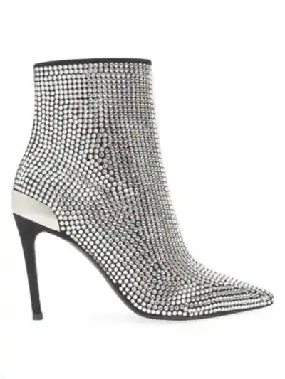 Shop Balmain Women's Crystal-embellished Leather Ankle Boots In Noir
