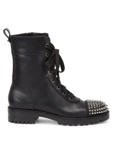 Shop Christian Louboutin Ts Croc Studded Leather Combat Boots In Black