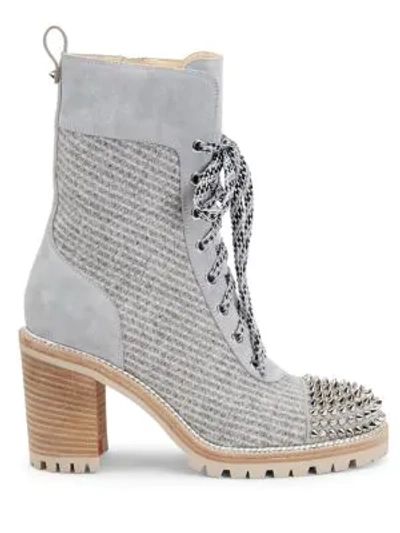 Shop Christian Louboutin Ts Croc Studded Wool & Suede Hiking Boots In Powder Grey