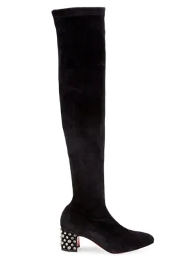 Shop Christian Louboutin Study Over-the-knee Studded Strech Suede Boots In Black