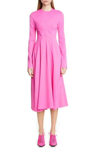 Shop Sies Marjan Crisscross Detail Long Sleeve Midi Dress In Fluo Pink