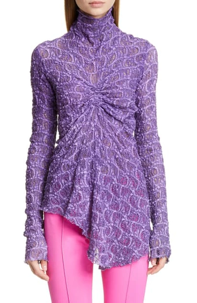 Shop Sies Marjan Ruched Asymmetrical Stretch Lace Top In Warm Purple