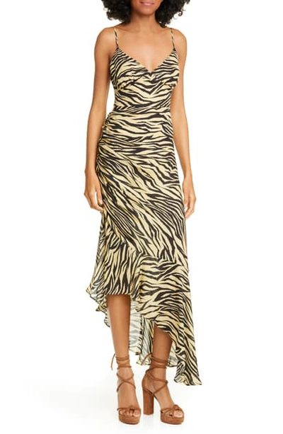 Shop Nicholas Asymmetrical Hem Silk Dress In Zebra