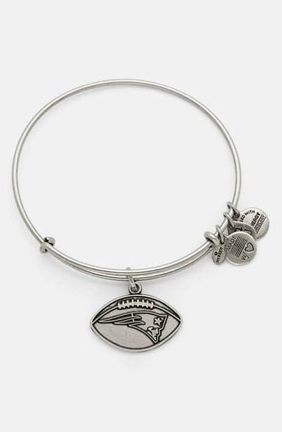 Shop Alex And Ani 'new England Patriots' Adjustable Wire Bangle In Russian Silver