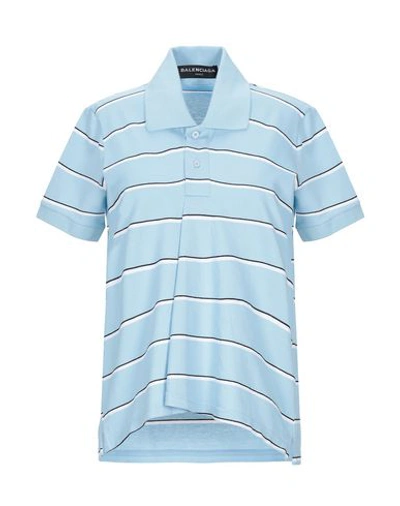 Shop Balenciaga Polo Shirt In Sky Blue