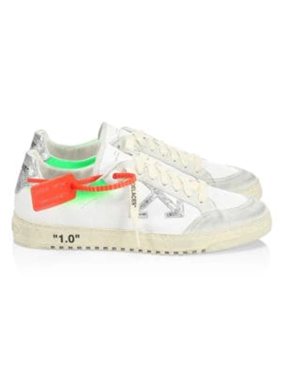 Shop Off-white 2.0 Neon Accent Leather Low-top Sneakers In White Green