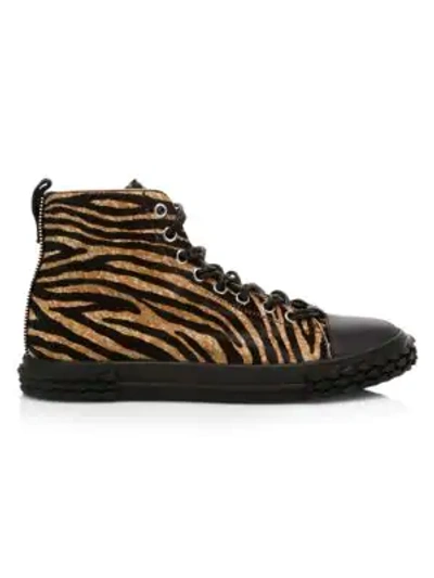 Shop Giuseppe Zanotti Blabber Tiger-print Calf Hair High-top Sneakers