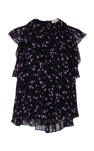 Shop Temperley London Ethel Printed Ruffled Silk Top In Purple