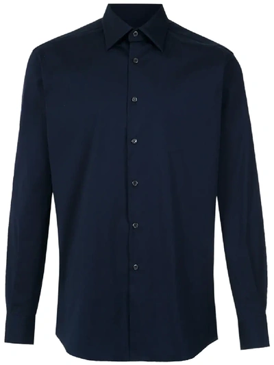 Shop Prada Long-sleeve Poplin Shirt In Blau