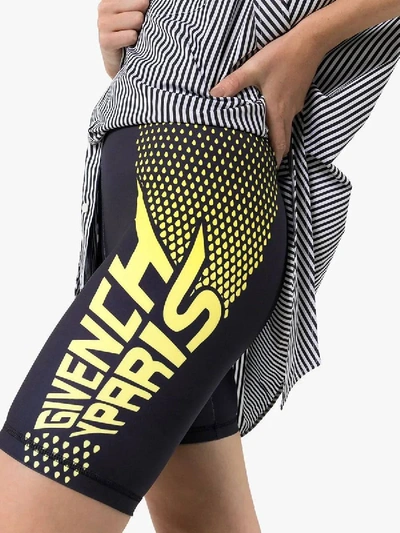 Shop Givenchy Logo Print Cycling Shorts Black/yellow