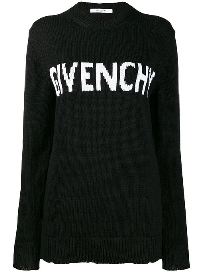 Shop Givenchy Embroidered Logo Sweatshirt Black/white